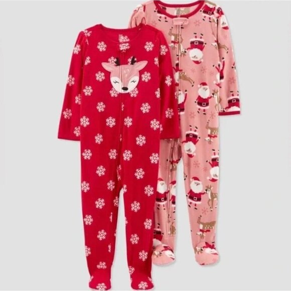 Carter's Just One You® Toddler Santa Reindeer Fleece Footed Pajamas Pink 12M - Picture 1 of 10
